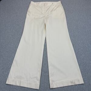 TWP Howard Twill Wide-Leg Pants Womens Sz 12 Cream High Waist Flat Front Cuffed